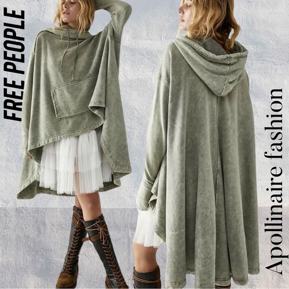 Free People Tops - FREE PEOPLE EXTREME WASHED HOODIE IN ARMY NEW MEDIUM TUNIC HIGH LOW DRESS